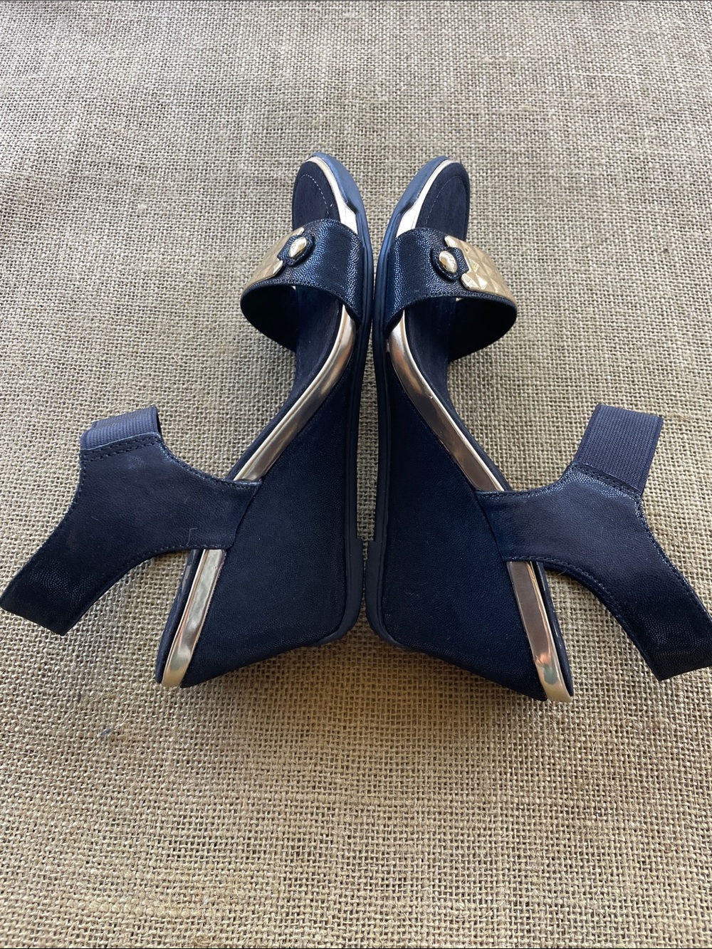 Anne Klein Black Sandals with Gold Stud Accent.
NWOT/BOX - Picture 5 of 7